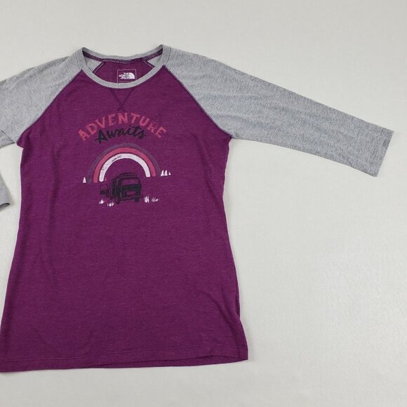 The North Face 3/4 Sleeve T-Shirt Purple Womens Small Adventure Awaits Graphic - Picture 4 of 10